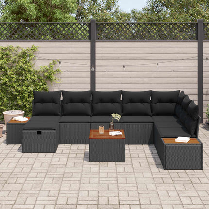 Trädgårdsoffset med kudde 9 pcs Svart Poly rattan