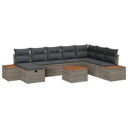 Trädgårdsoffset med kudde 9 pcs Grå Poly rattan