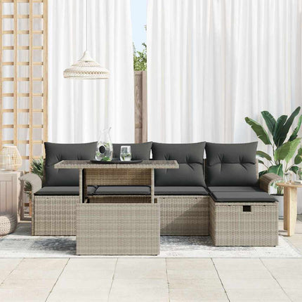 Trädgårdsoffset med kudde med lagring 6 pcs Ljusgrå Poly rattan