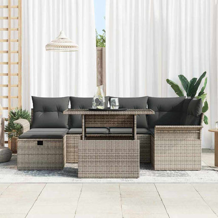 Trädgårdsoffset med kudde med lagring 7 pcs Grå Poly rattan