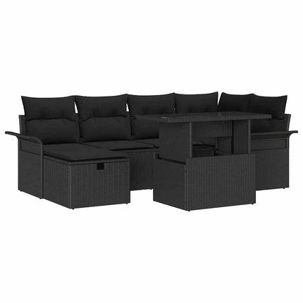 Trädgårdsoffset med kudde med lagring 7 pcs Svart Poly rattan