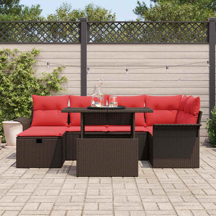 Trädgårdsoffset med kudde med lagring 7 pcs Brun Poly rattan