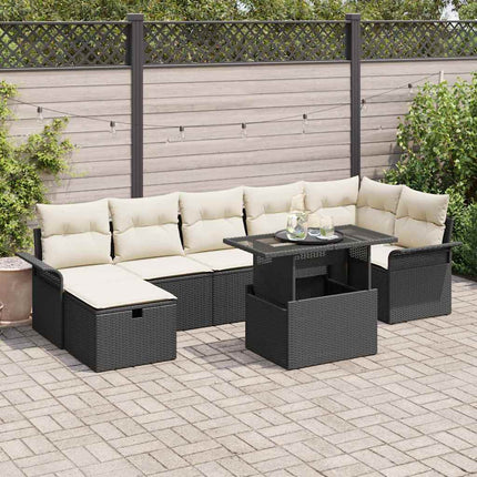Trädgårdsoffset med kudde med lagring 8 pcs Svart Poly rattan