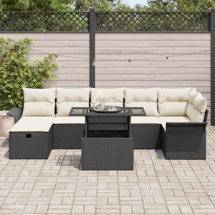Trädgårdsoffset med kudde med lagring 8 pcs Svart Poly rattan