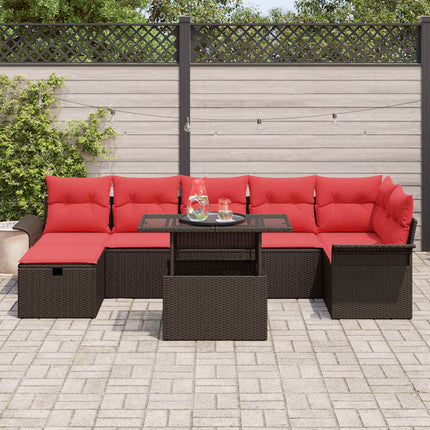 Trädgårdsoffset med kudde med lagring 8 pcs Brun Poly rattan
