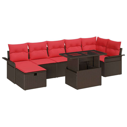 Trädgårdsoffset med kudde med lagring 8 pcs Brun Poly rattan