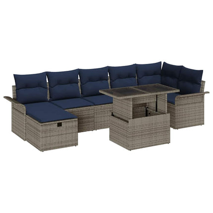 Trädgårdsoffset med kudde med lagring 8 pcs Grå Poly rattan