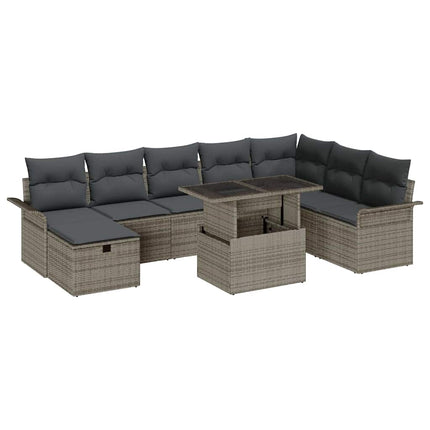 Trädgårdsoffset med kudde med lagring 9 pcs Grå Poly rattan