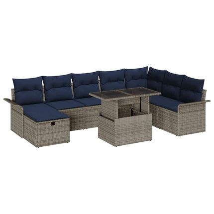 Trädgårdsoffset med kudde med lagring 9 pcs Grå Poly rattan
