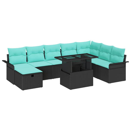 Trädgårdsoffset med kudde med lagring 9 pcs Svart Poly rattan