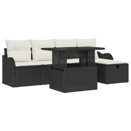 Trädgårdsoffset med kudde med lagring 6 pcs Svart Poly rattan