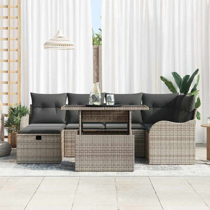Trädgårdsoffset med kudde med lagring 7 pcs Grå Poly rattan