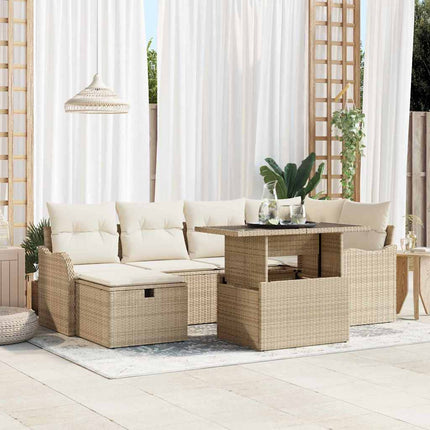 Trädgårdsoffset med kudde med lagring 7 pcs Beige Poly rattan