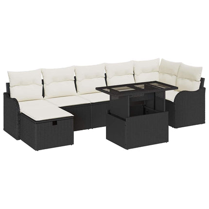 Trädgårdsoffset med kudde med lagring 8 pcs Svart Poly rattan