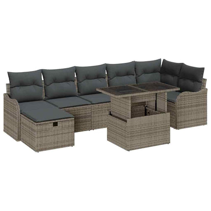 Trädgårdsoffset med kudde med lagring 8 pcs Grå Poly rattan
