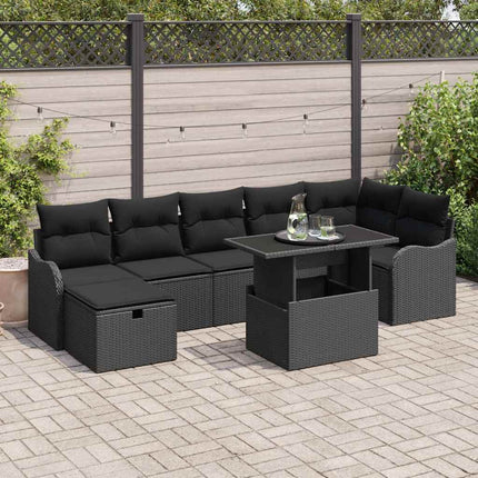 Trädgårdsoffset med kudde med lagring 8 pcs Svart Poly rattan