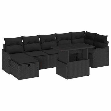 Trädgårdsoffset med kudde med lagring 8 pcs Svart Poly rattan