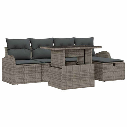 Trädgårdsoffset med kudde med lagring 6 pcs Grå Poly rattan