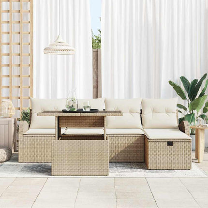 Trädgårdsoffset med kudde med lagring 6 pcs Beige Poly rattan