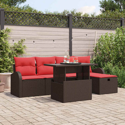 Trädgårdsoffset med kudde med lagring 6 pcs Brun Poly rattan