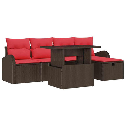 Trädgårdsoffset med kudde med lagring 6 pcs Brun Poly rattan