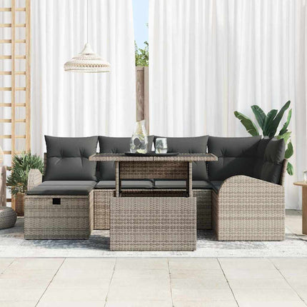 Trädgårdsoffset med kudde med lagring 7 pcs Grå Poly rattan