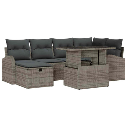Trädgårdsoffset med kudde med lagring 7 pcs Grå Poly rattan