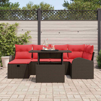 Trädgårdsoffset med kudde med lagring 7 pcs Brun Poly rattan