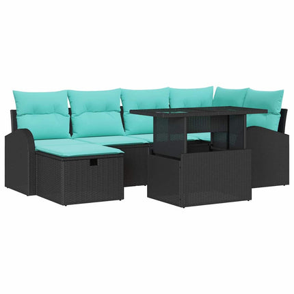 Trädgårdsoffset med kudde med lagring 7 pcs Svart Poly rattan