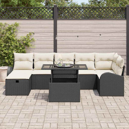 Trädgårdsoffset med kudde med lagring 8 pcs Svart Poly rattan