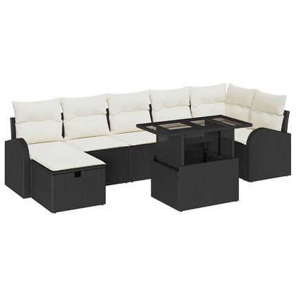 Trädgårdsoffset med kudde med lagring 8 pcs Svart Poly rattan
