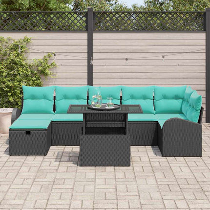 Trädgårdsoffset med kudde med lagring 8 pcs Svart Poly rattan