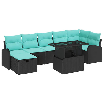 Trädgårdsoffset med kudde med lagring 8 pcs Svart Poly rattan