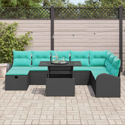 Trädgårdsoffset med kudde med lagring 9 pcs Svart Poly rattan
