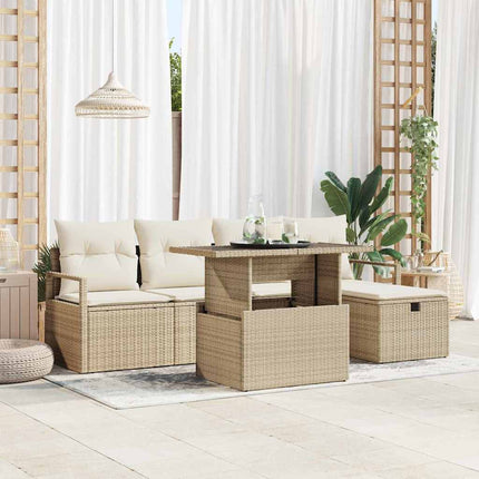 Trädgårdsoffset med kudde med lagring 6 pcs Beige Poly rattan