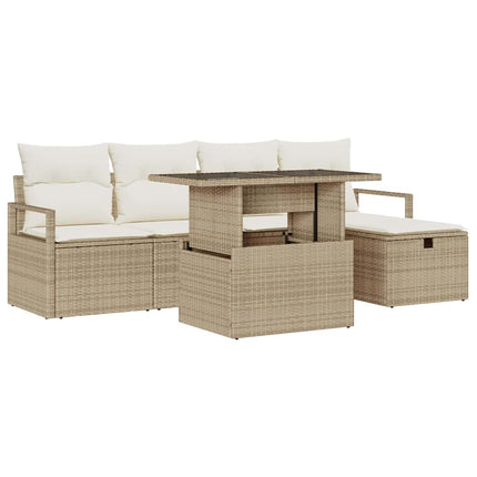 Trädgårdsoffset med kudde med lagring 6 pcs Beige Poly rattan