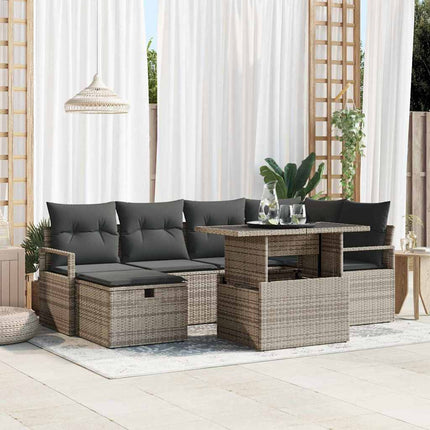 Trädgårdsoffset med kudde med lagring 7 pcs Grå Poly rattan