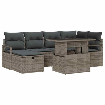 Trädgårdsoffset med kudde med lagring 7 pcs Grå Poly rattan