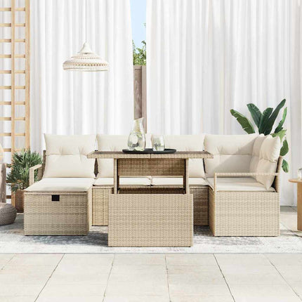Trädgårdsoffset med kudde med lagring 7 pcs Beige Poly rattan
