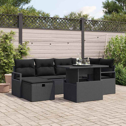 Trädgårdsoffset med kudde med lagring 7 pcs Svart Poly rattan