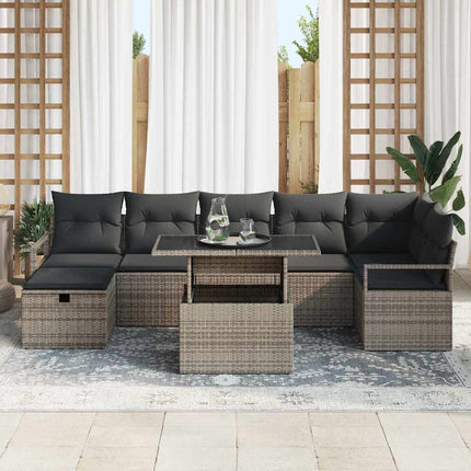 Trädgårdsoffset med kudde med lagring 8 pcs Grå Poly rattan