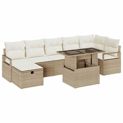Trädgårdsoffset med kudde med lagring 8 pcs Beige Poly rattan
