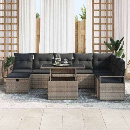 Trädgårdsoffset med kudde med lagring 9 pcs Grå Poly rattan