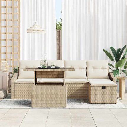 Trädgårdsoffset med kudde 6 pcs Beige konstrotting