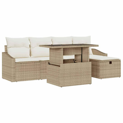 Trädgårdsoffset med kudde 6 pcs Beige konstrotting