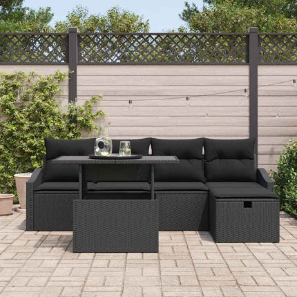 Trädgårdsoffset med kudde 6 pcs Svart konstrotting
