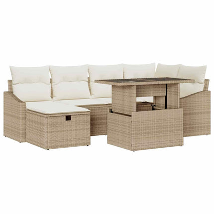 Trädgårdsoffset med kudde 7 pcs Beige konstrotting