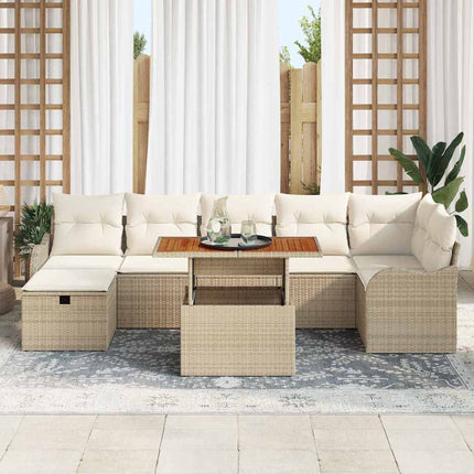 Trädgårdsoffset med lagring 8 pcs Beige Poly rattan