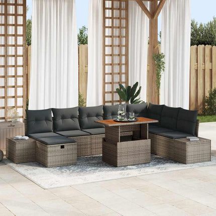 Trädgårdsoffset med lagring 9 pcs Grå Poly rattan