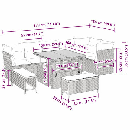 Trädgårdsoffset 9 pcs Beige konstrotting